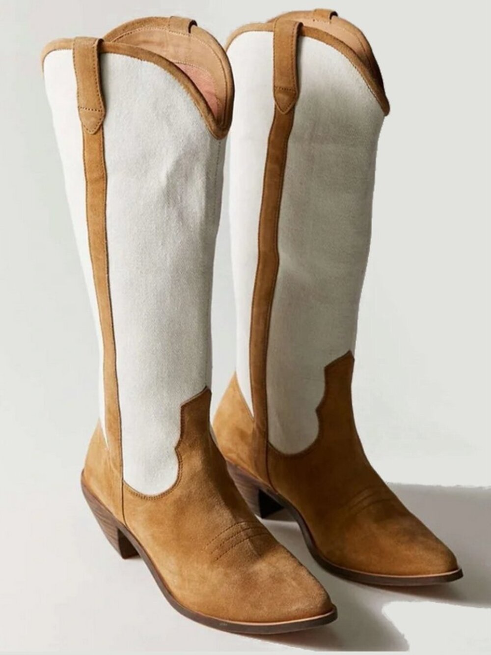 Gorgeous Urban Outfitters UO Leslie Tall Cowboy Boots in Tan and Cream size 6